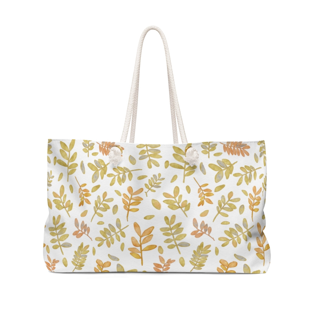 Watercolor Tossed Leaves Weekender Bag in Yellow