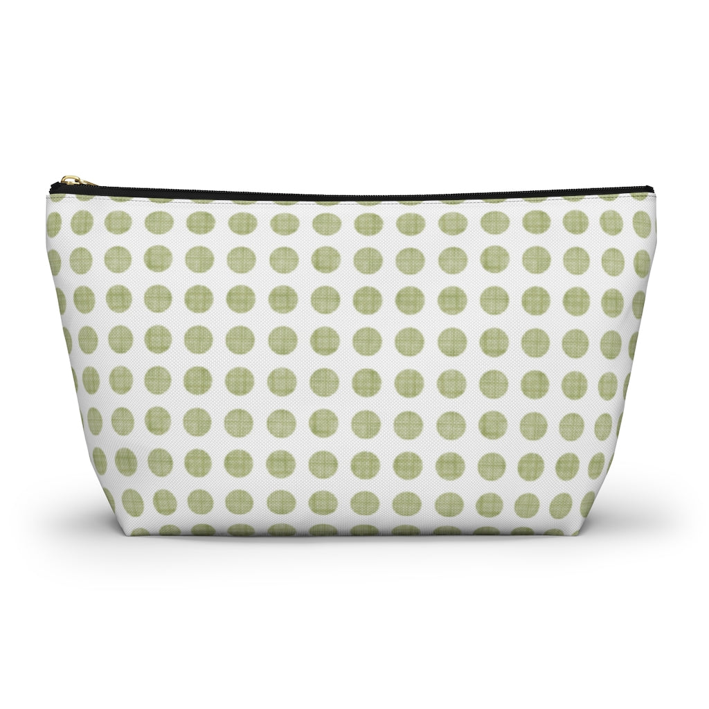 Textured Polka Dots Accessory Pouch w T-bottom in Green