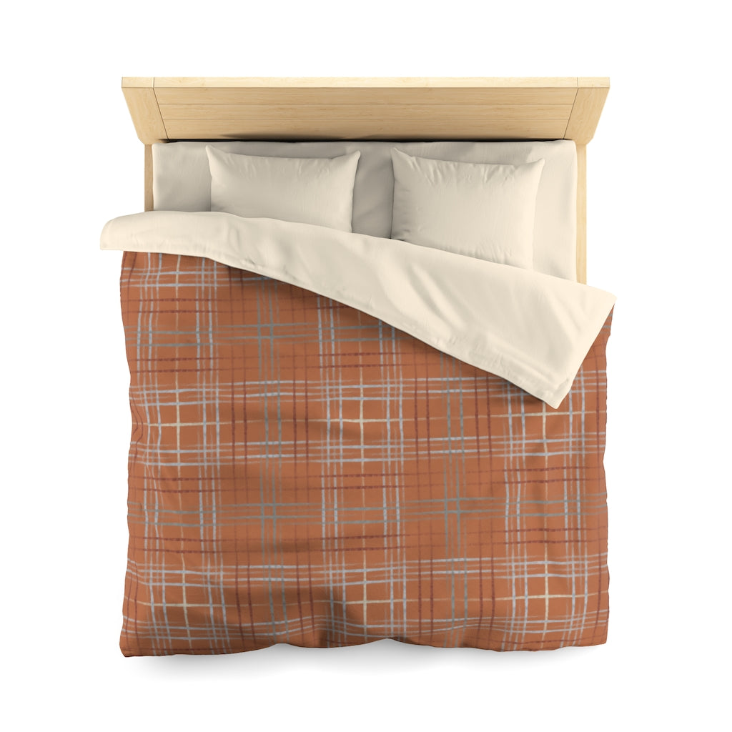 Painterly Plaid Microfiber Duvet Cover in Orange