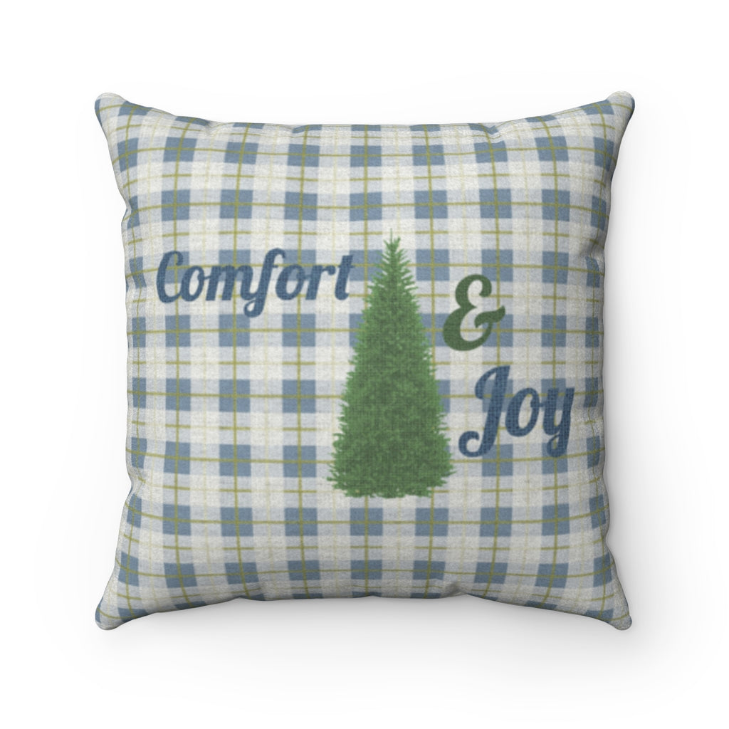Comfort and Joy Square Throw Pillow in Blue