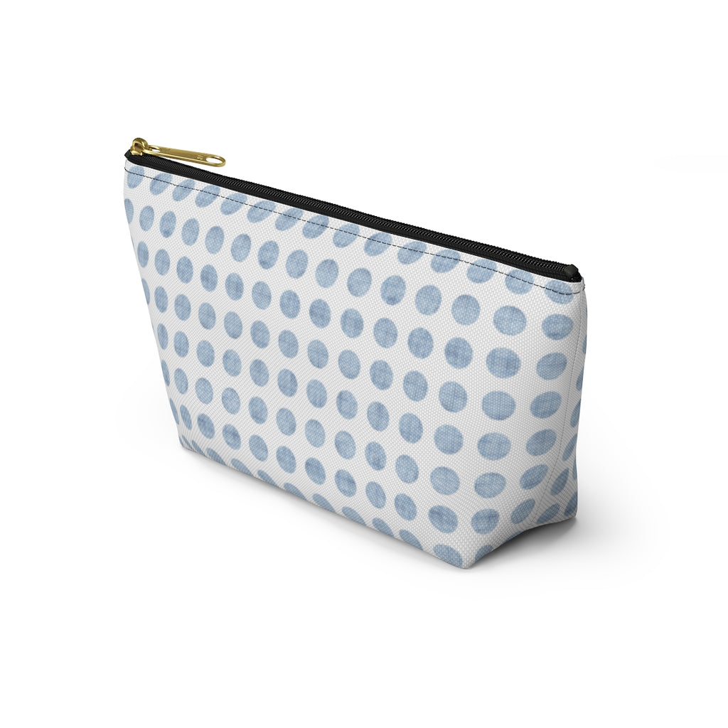Textured Polka Dots Accessory Pouch w T-bottom in Aqua