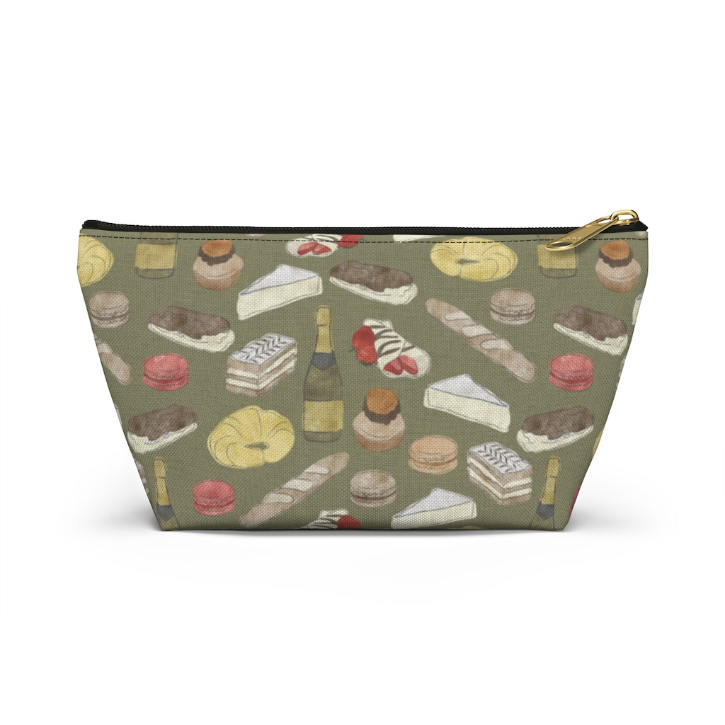 Watercolor French Pastries Accessory Pouch w T-bottom in Green