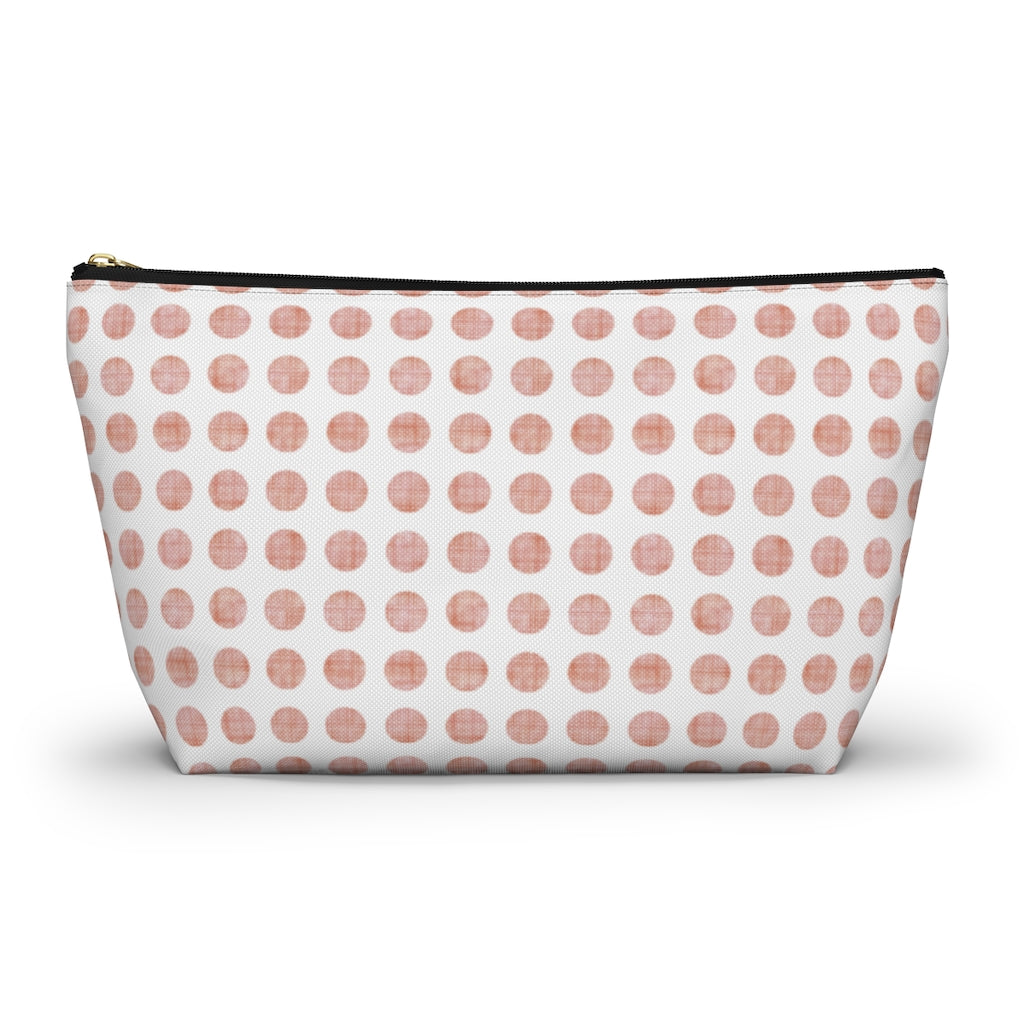 Textured Polka Dots Accessory Pouch w T-bottom in Peach