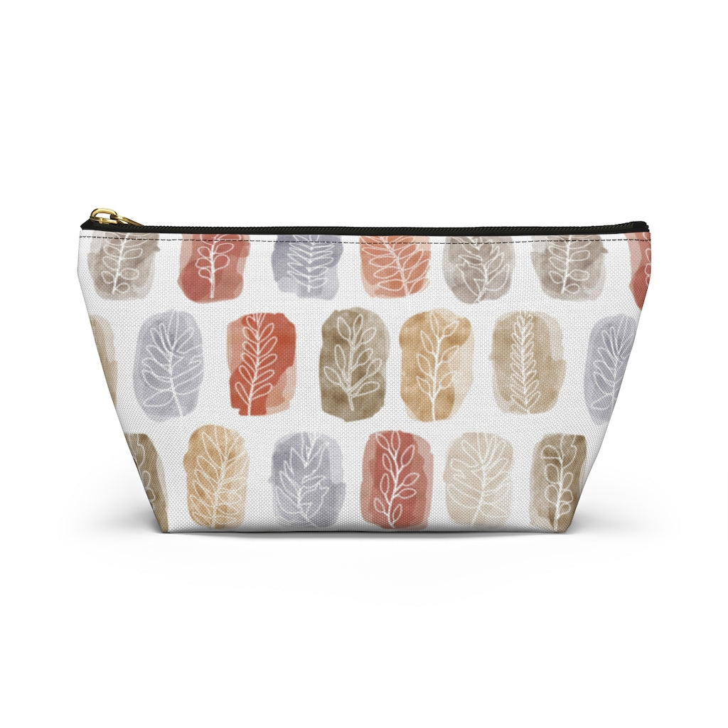 Watercolor Leaf Stamp Accessory Pouch w T-bottom in Red