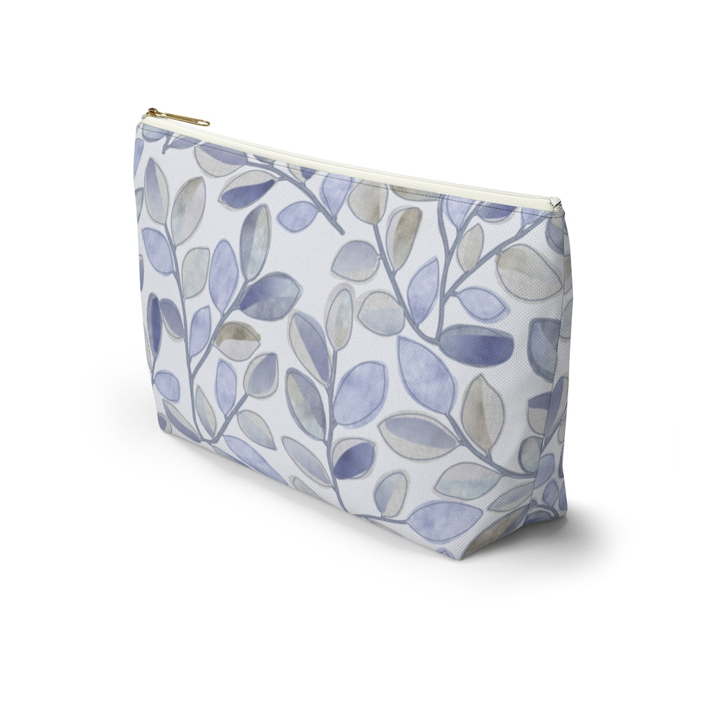 Cherry Plum Leaves Accessory Pouch w T-bottom in Blue