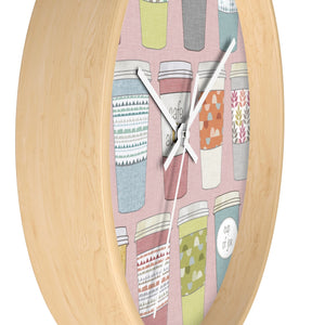 Coffee To Go Wall Clock in Pink