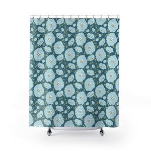 Floral Poppies Shower Curtain in Aqua