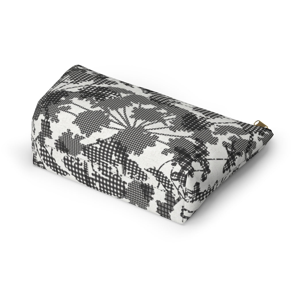 Floral Plaid Accessory Pouch w T-bottom in Black