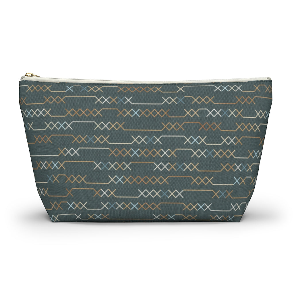 Santa Fe Stitch Accessory Pouch w T-bottom in Aqua