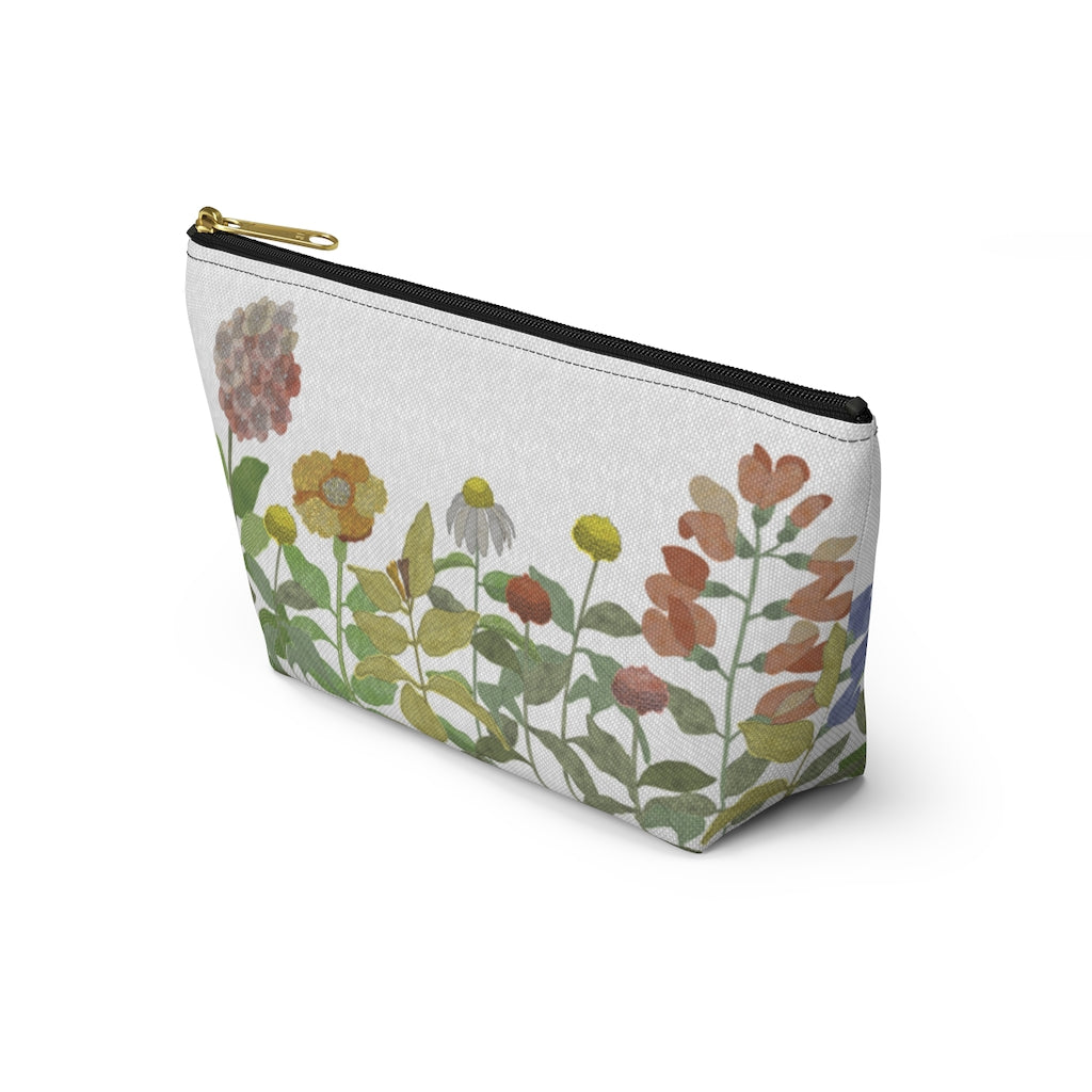 Illustrated Flowers Accessory Pouch w T-bottom in Green