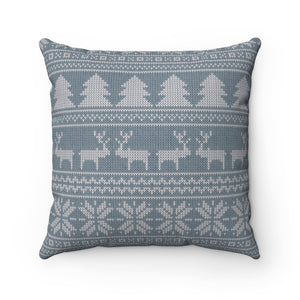 Reindeer Sweater Square Throw Pillow in Aqua