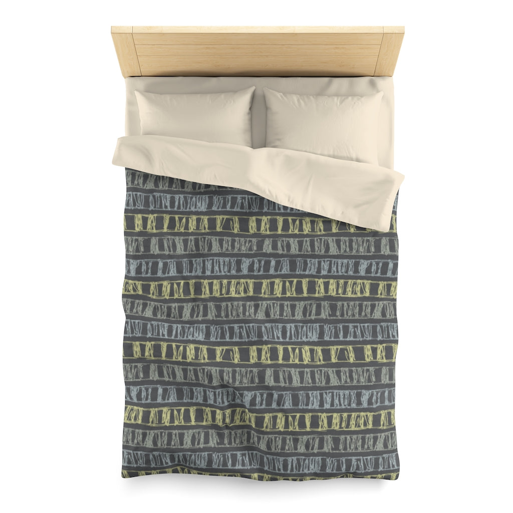 Sketch Stripe Microfiber Duvet Cover in Gray