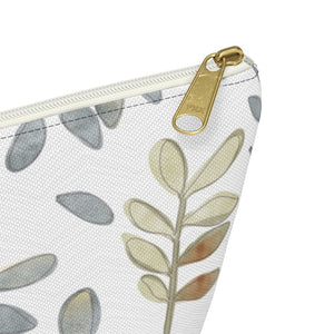 Watercolor Tossed Leaves Accessory Pouch w T-bottom in Gray