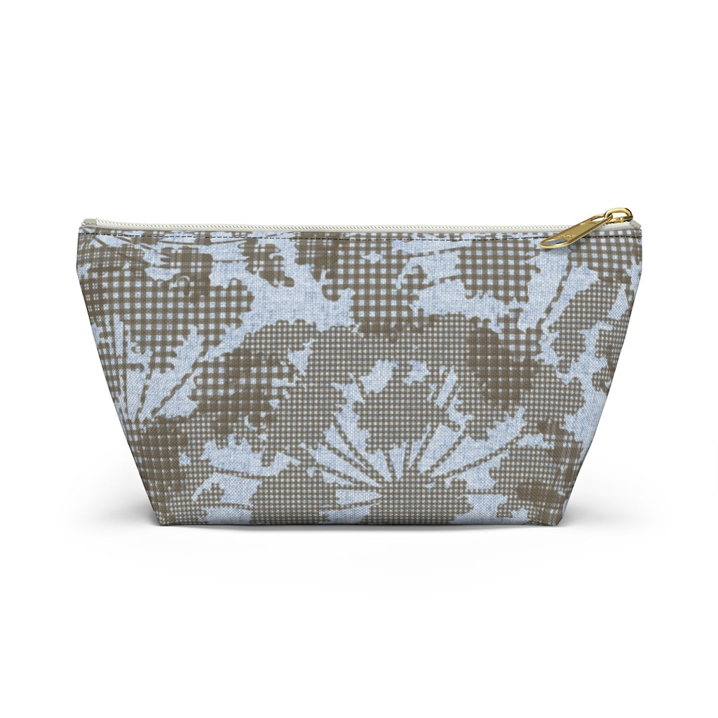 Floral Plaid Accessory Pouch w T-bottom in Aqua