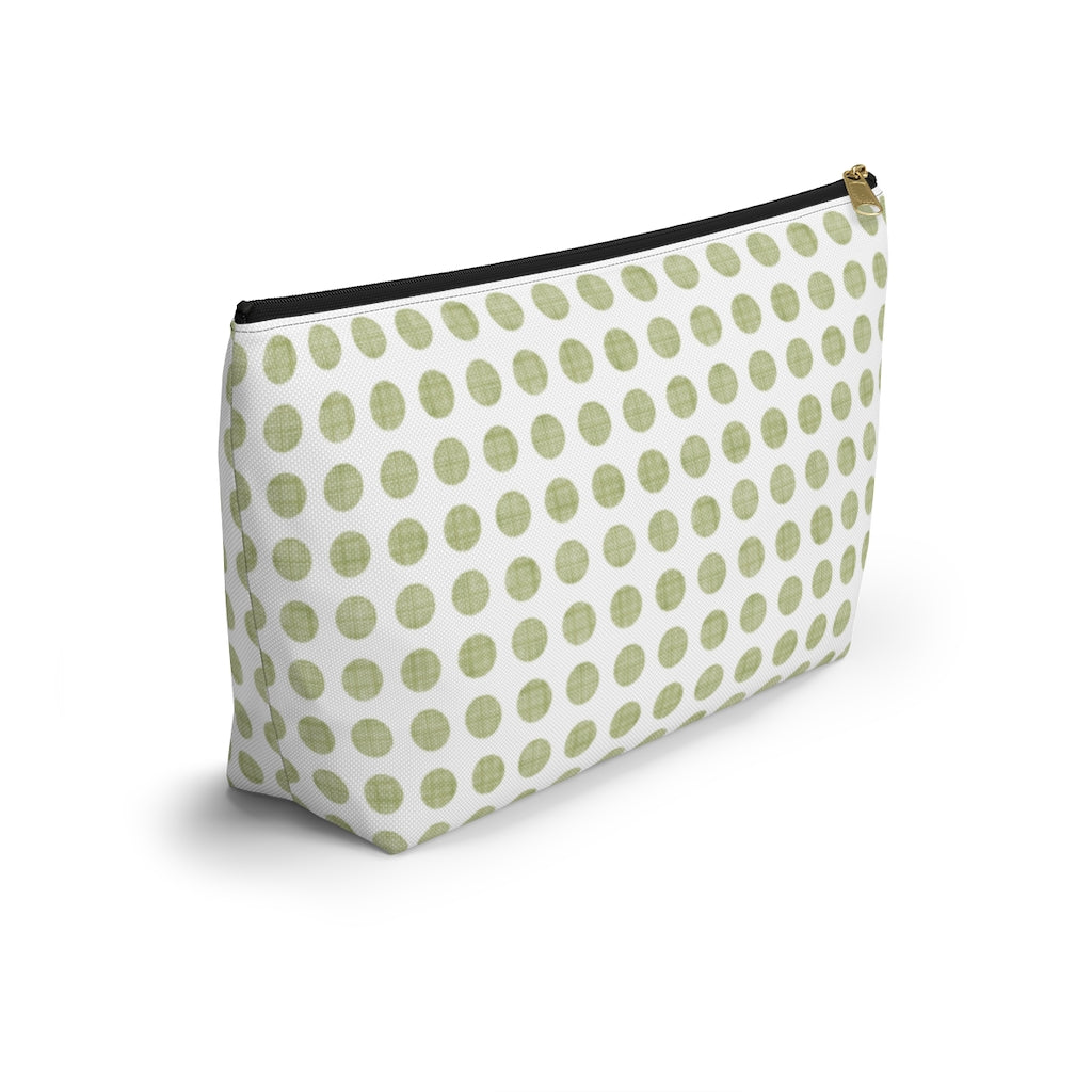 Textured Polka Dots Accessory Pouch w T-bottom in Green
