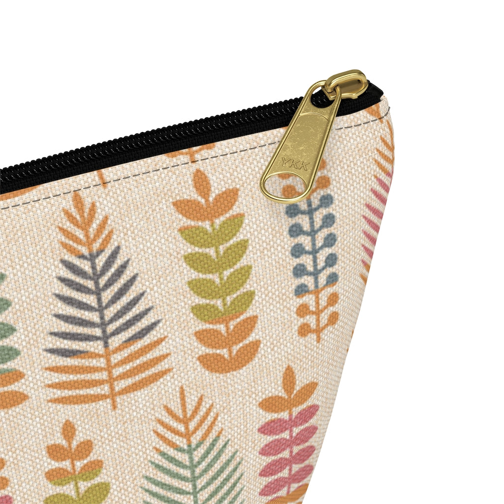 Stamped Leaves Accessory Pouch w T-bottom in Orange