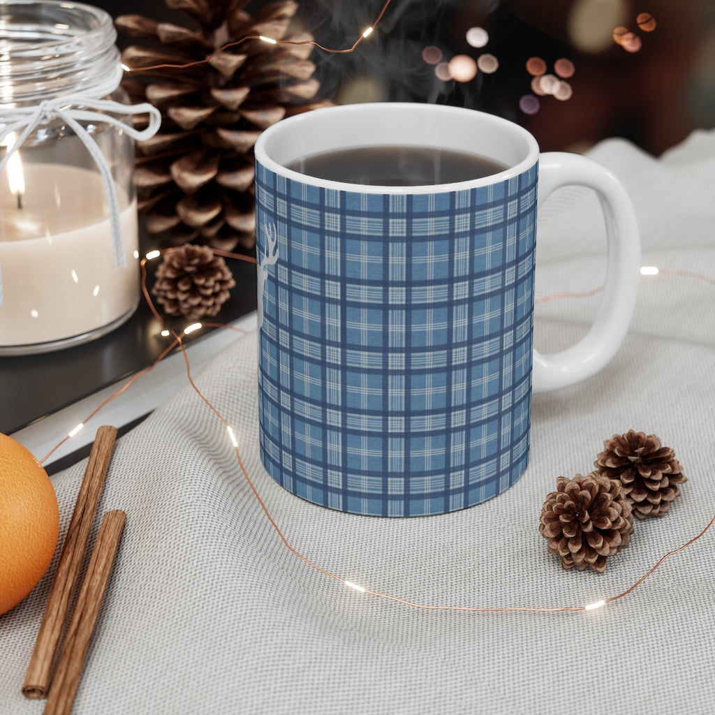 Plaid Deer Mug in Blue