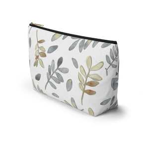 Watercolor Tossed Leaves Accessory Pouch w T-bottom in Gray