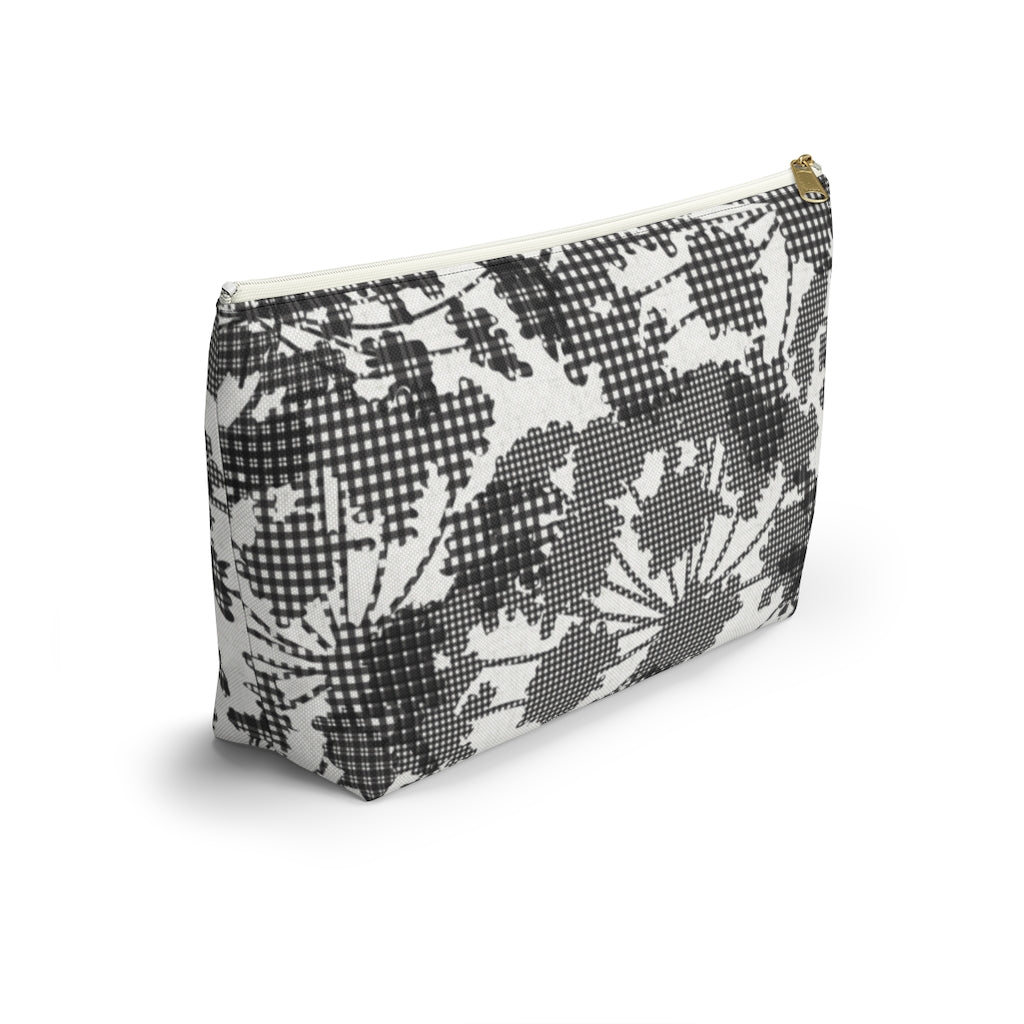 Floral Plaid Accessory Pouch w T-bottom in Black