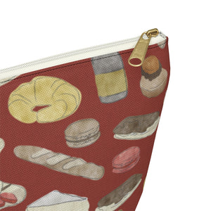 Watercolor French Pastries Accessory Pouch w T-bottom in Red