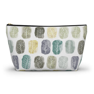 Watercolor Leaf Stamp Accessory Pouch w T-bottom in Teal