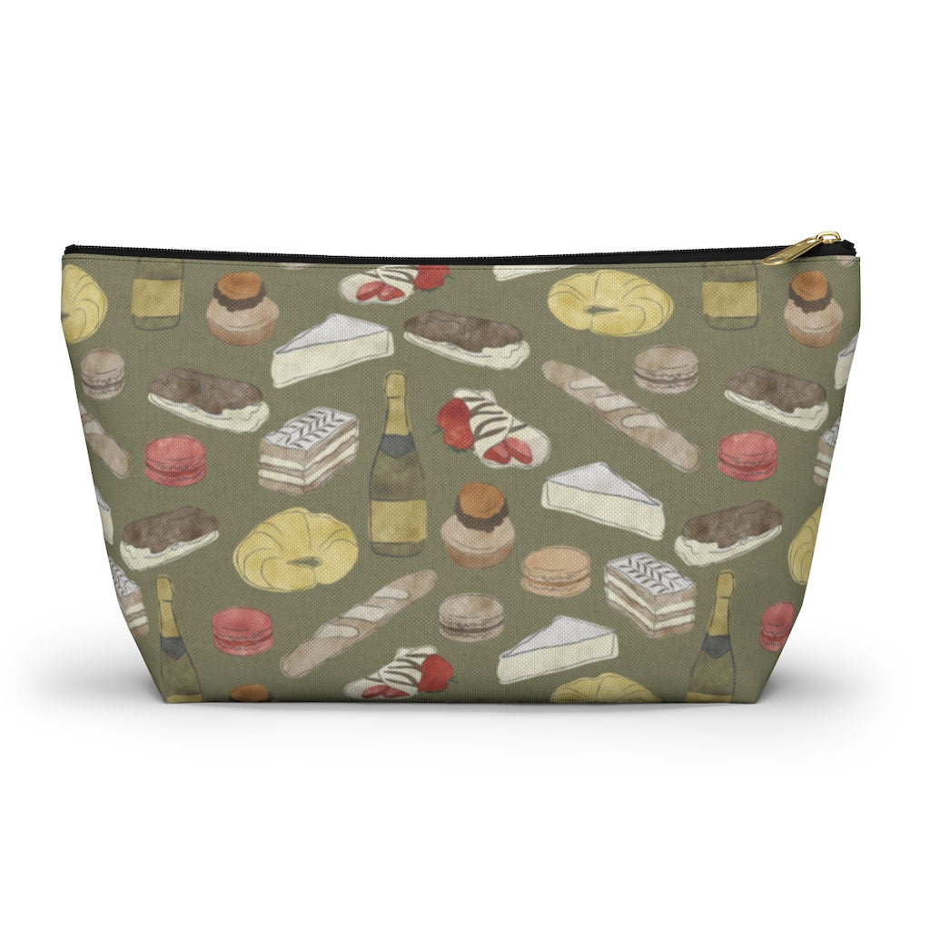 Watercolor French Pastries Accessory Pouch w T-bottom in Green