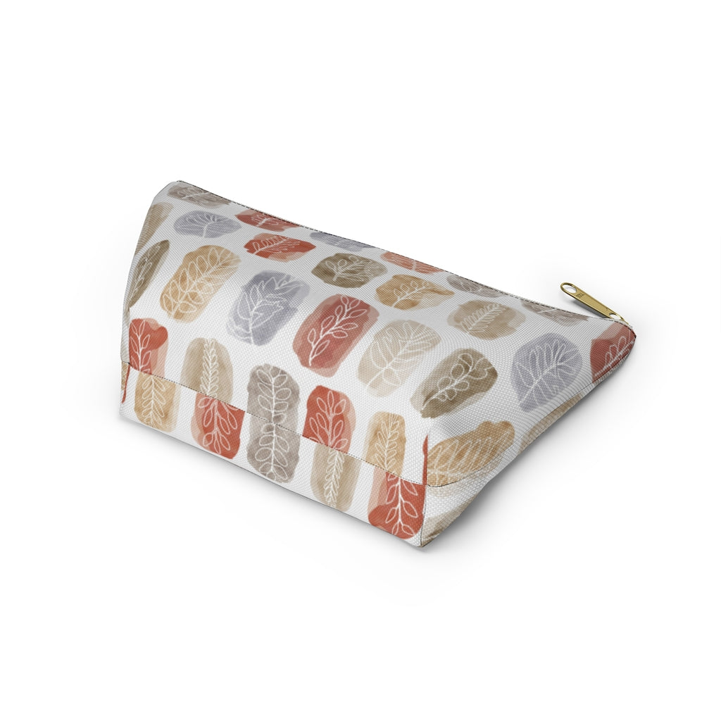 Watercolor Leaf Stamp Accessory Pouch w T-bottom in Red