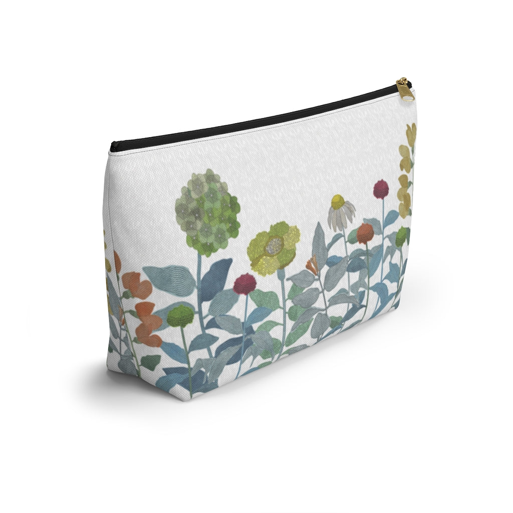 Illustrated Flowers Accessory Pouch w T-bottom in Aqua