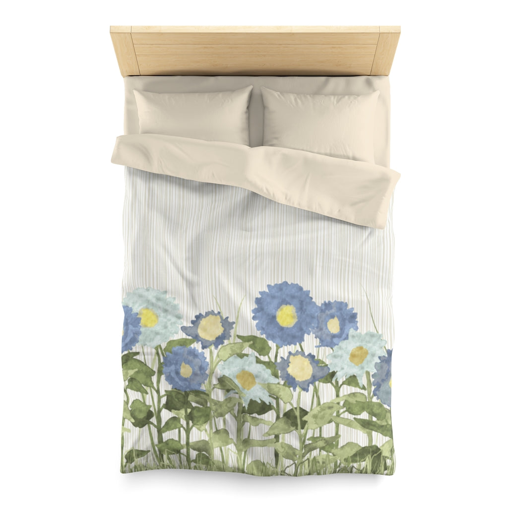 Sunflower Field Microfiber Duvet Cover in Blue