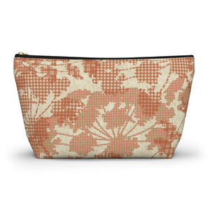Floral Plaid Accessory Pouch w T-bottom in Orange