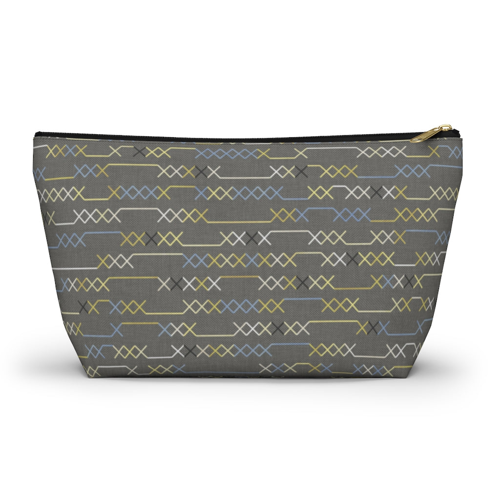 Santa Fe Stitch Accessory Pouch w T-bottom in Gray