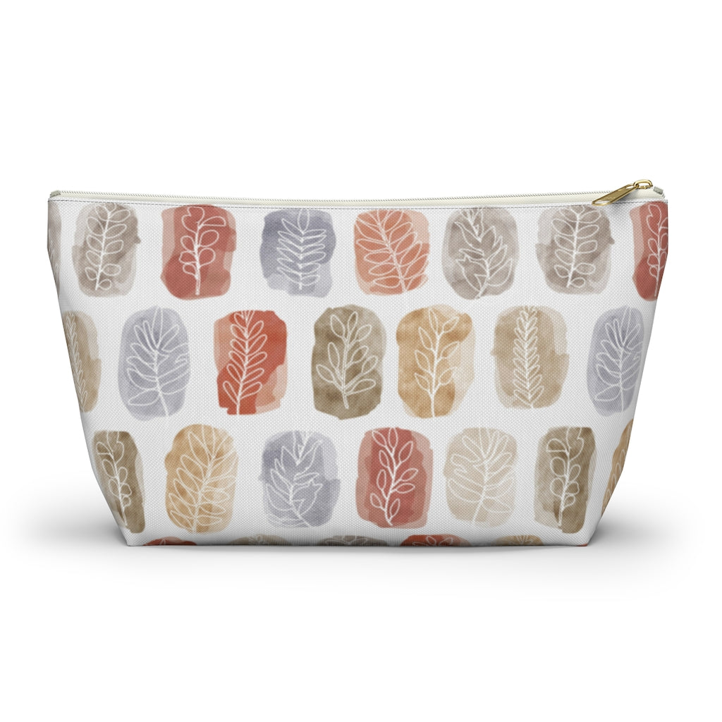 Watercolor Leaf Stamp Accessory Pouch w T-bottom in Red