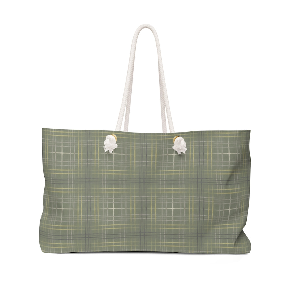 Painterly Plaid Weekender Bag in Green