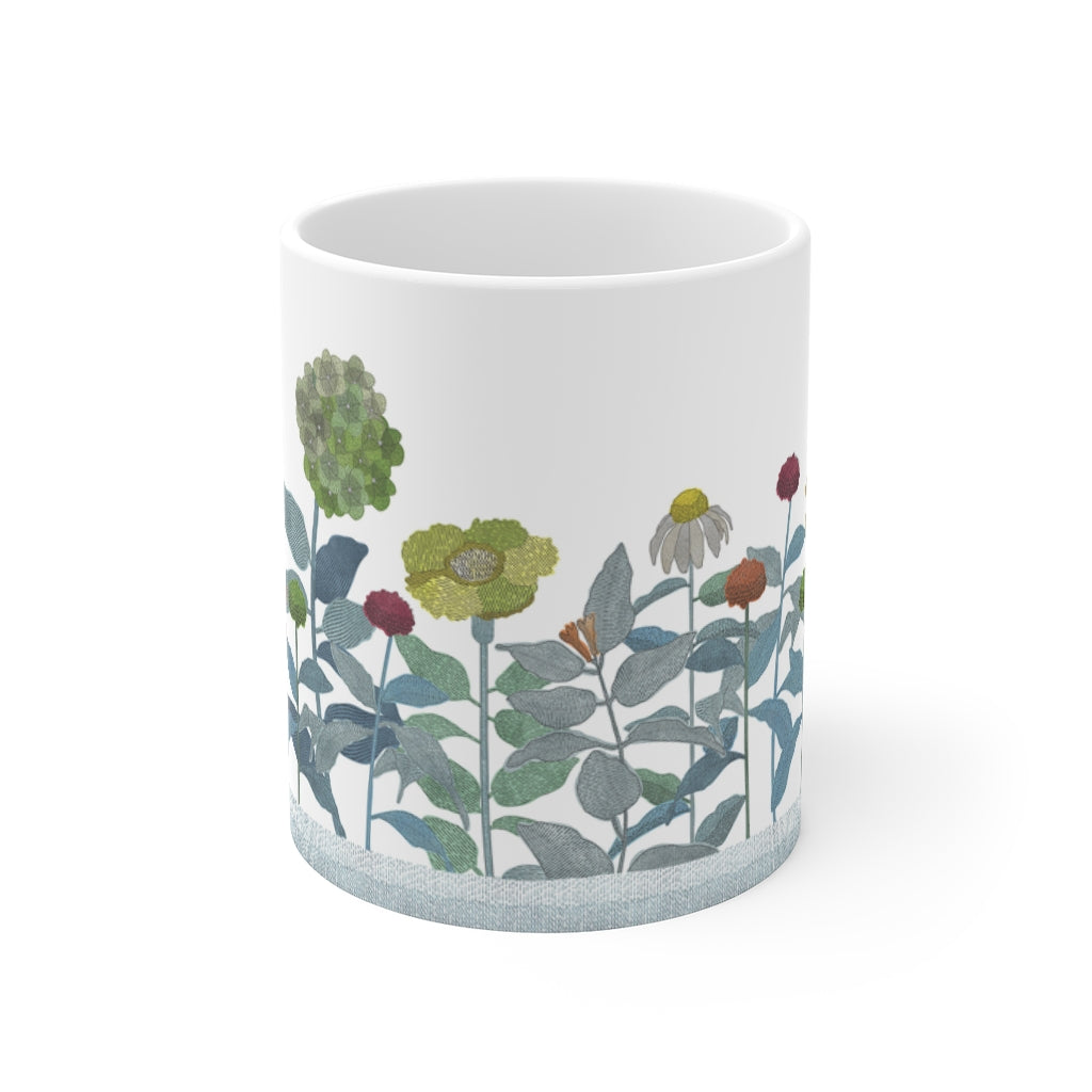Illustrated Flowers Mug in Aqua