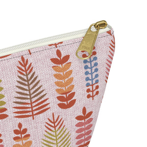 Stamped Leaves Accessory Pouch w T-bottom in Red