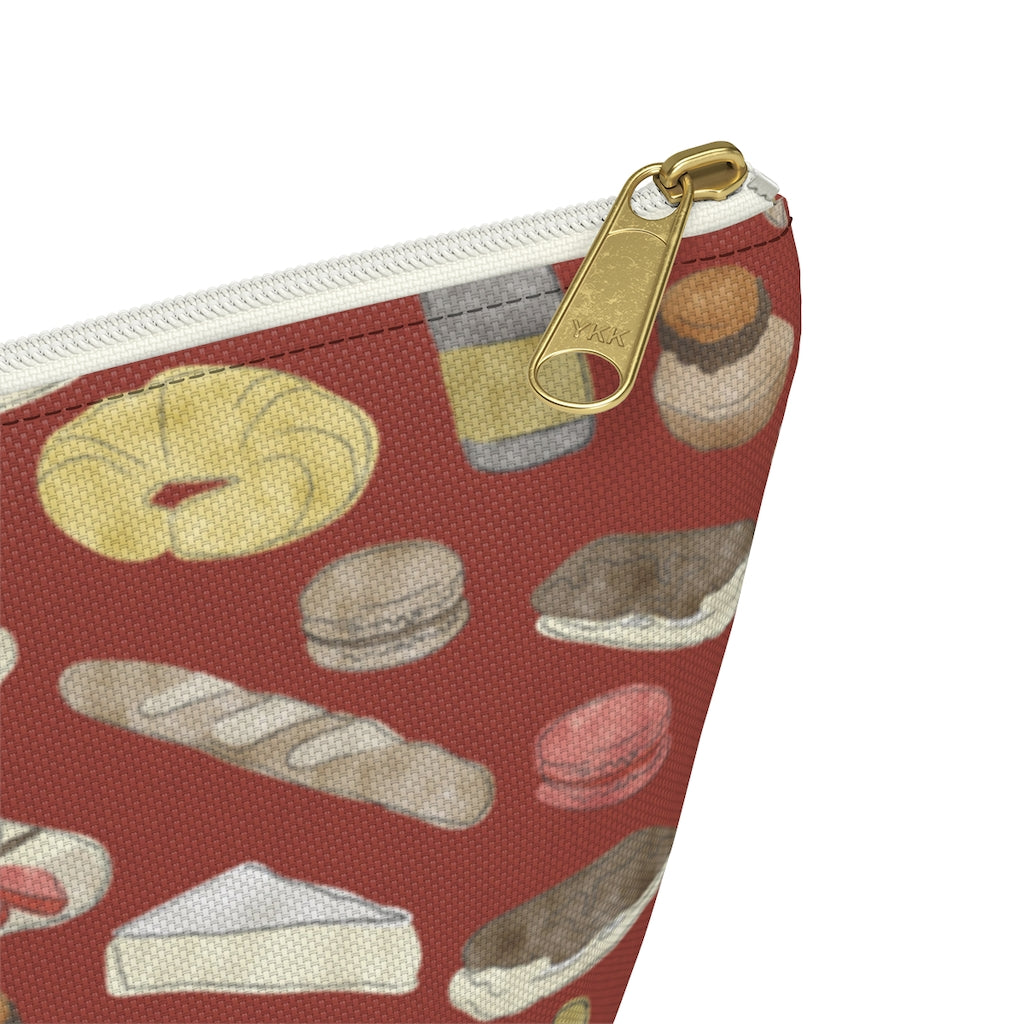 Watercolor French Pastries Accessory Pouch w T-bottom in Red
