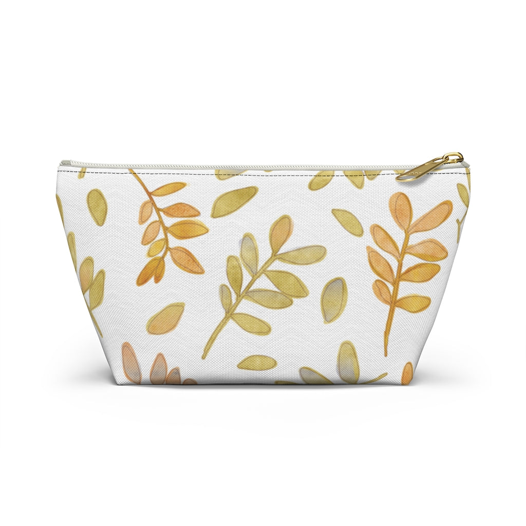 Watercolor Tossed Leaves Accessory Pouch w T-bottom in Yellow