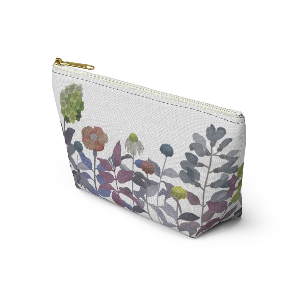 Illustrated Flowers Accessory Pouch w T-bottom in Purple