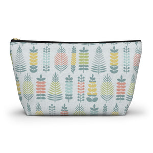 Stamped Leaves Accessory Pouch w T-bottom in Aqua
