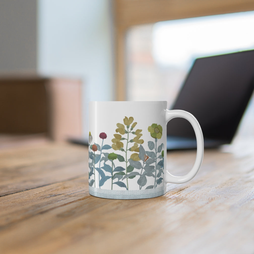 Illustrated Flowers Mug in Aqua