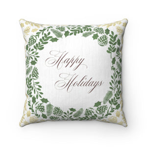 Holiday Wreath Square Throw Pillow in Green