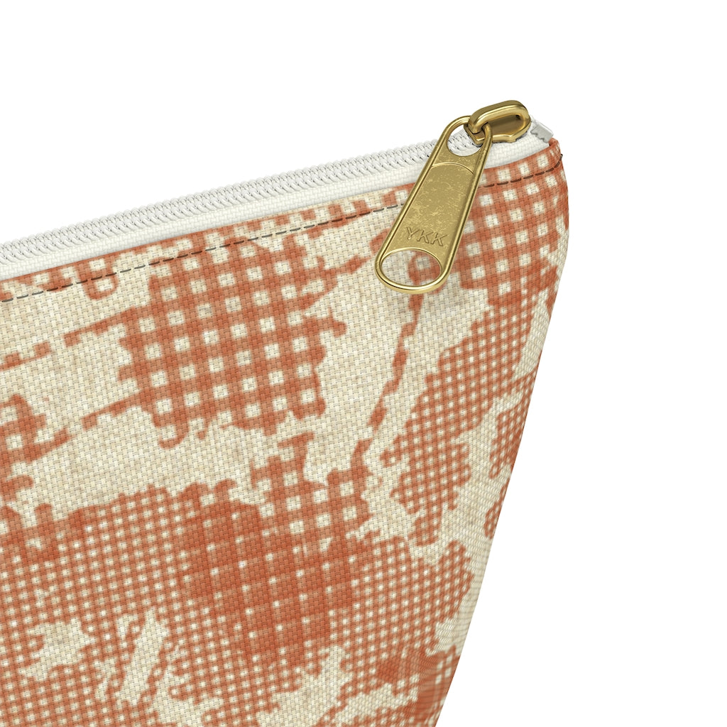 Floral Plaid Accessory Pouch w T-bottom in Orange