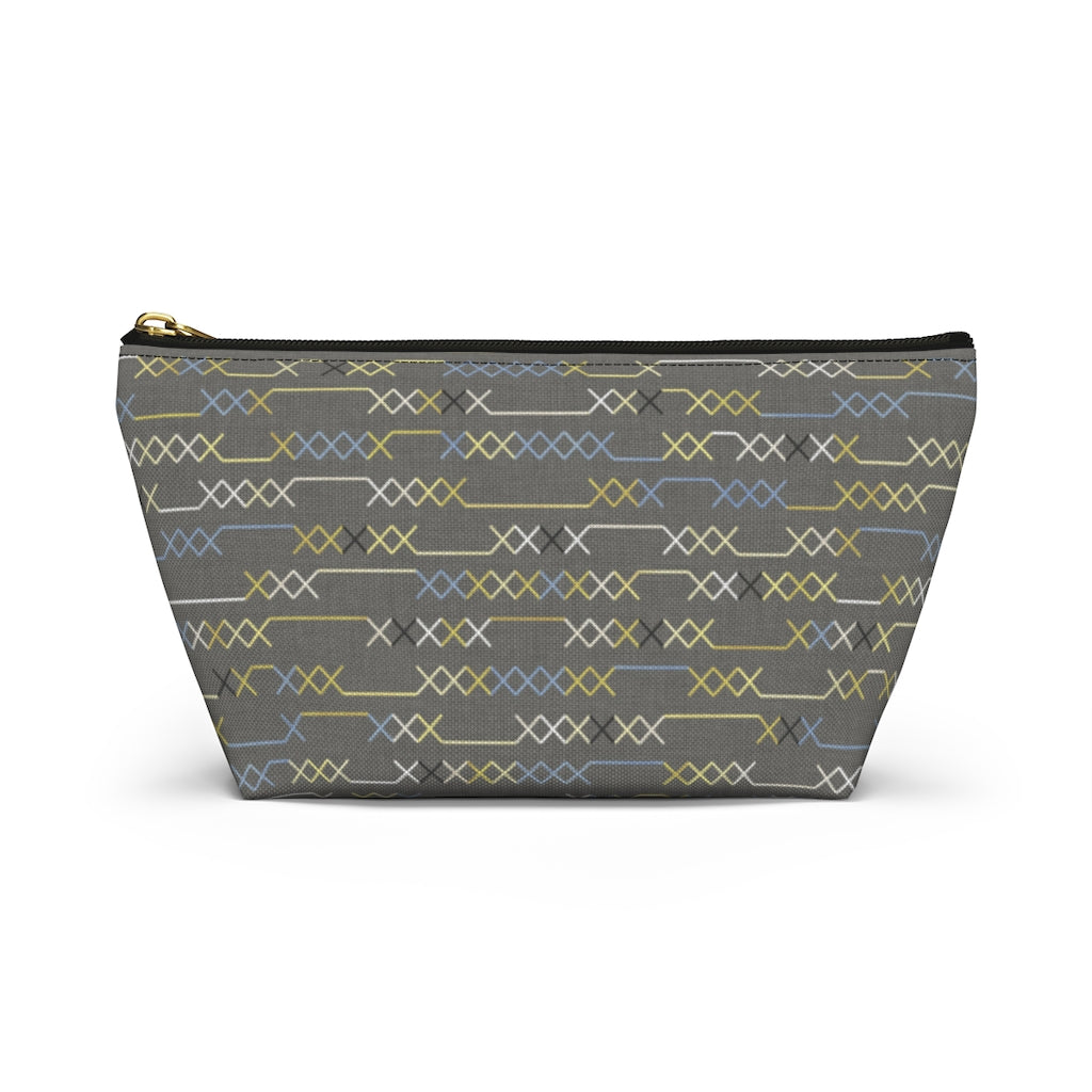 Santa Fe Stitch Accessory Pouch w T-bottom in Gray