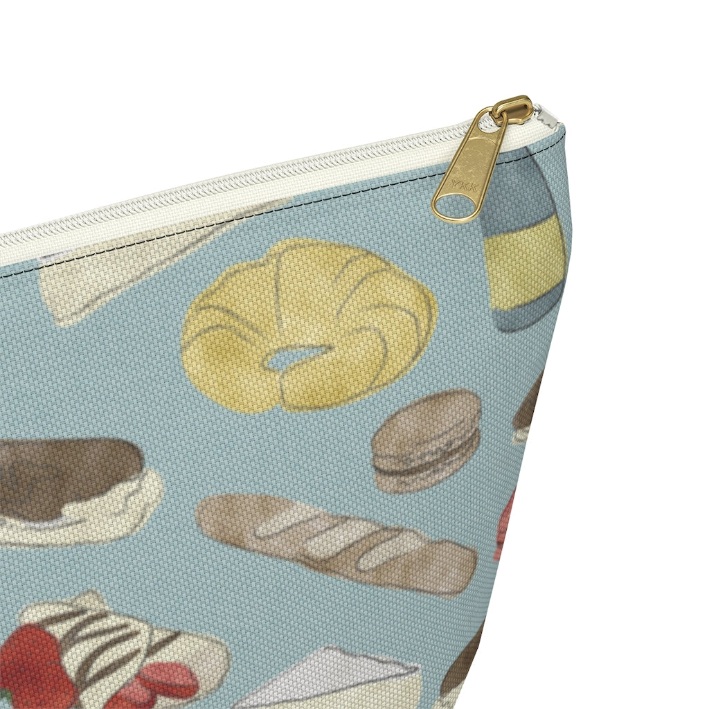 Watercolor French Pastries Accessory Pouch w T-bottom in Aqua