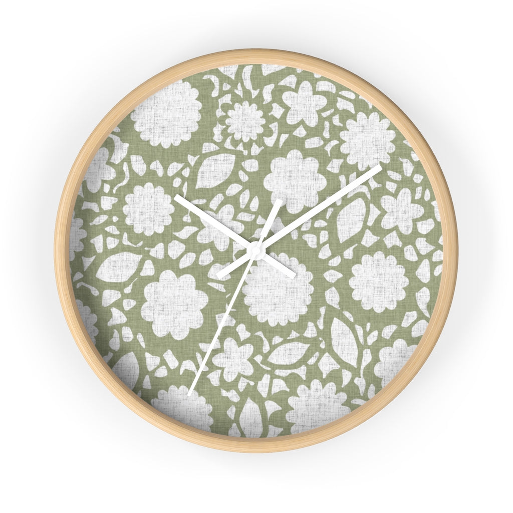 Floral Eyelet Lace Wall Clock in Green