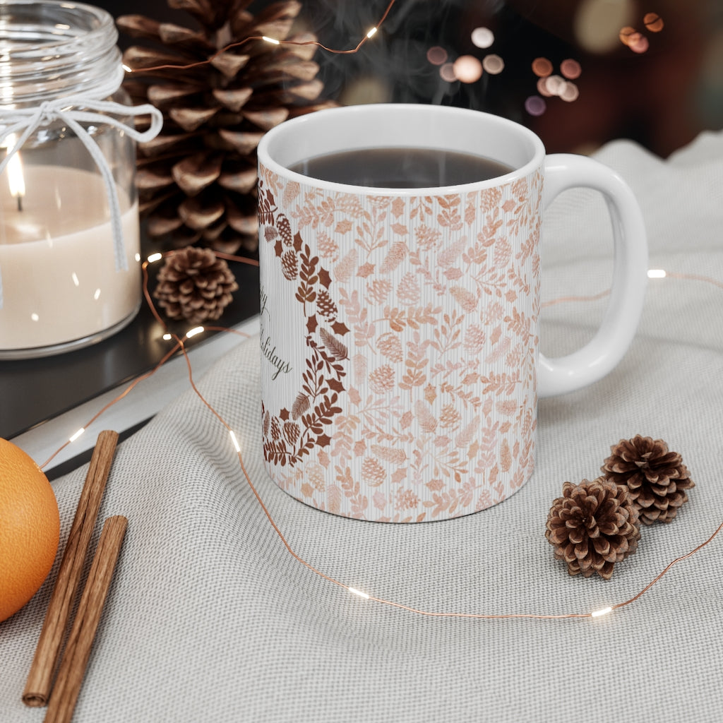Holiday Wreath Mug in Pink