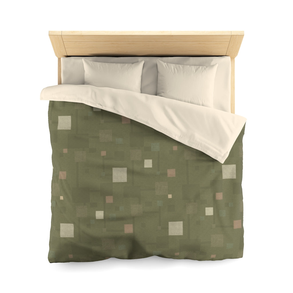 Block Party Microfiber Duvet Cover in Green