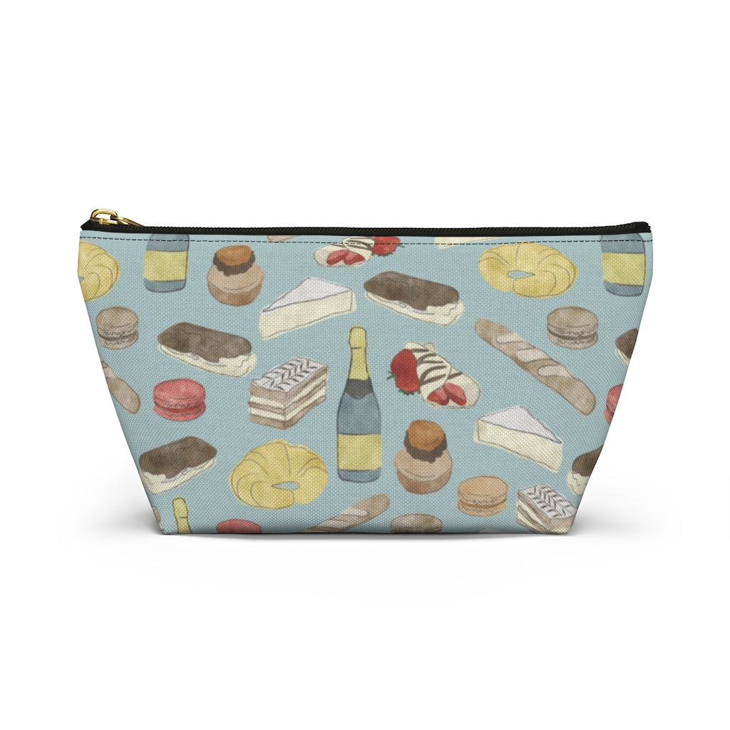 Watercolor French Pastries Accessory Pouch w T-bottom in Aqua