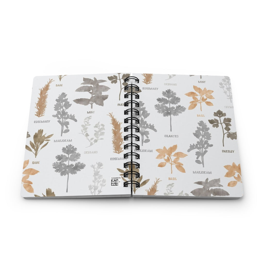 Floral Herbs Spiral Bound Journal in Brown