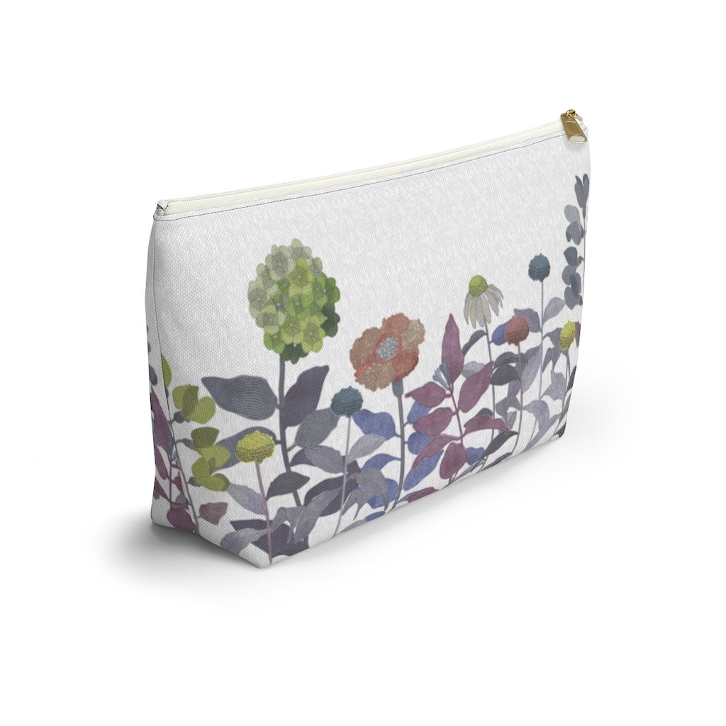 Illustrated Flowers Accessory Pouch w T-bottom in Purple